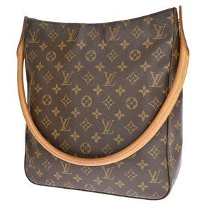 LOUIS VUITTON Logo Looping GM Shoulder Bag Monogram Leather Brown